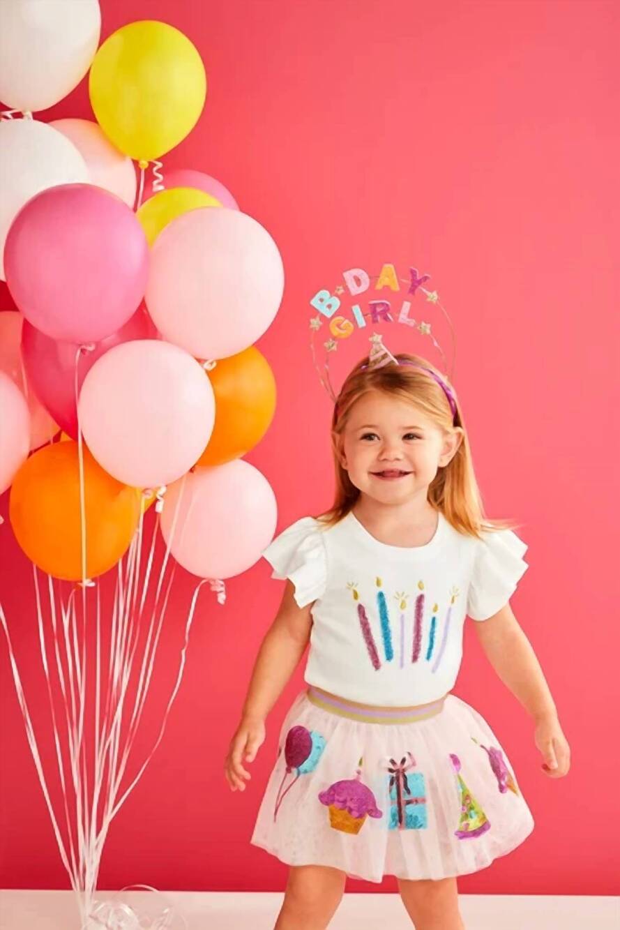 NEW MUDPIE girl's candles birthday tee in beige